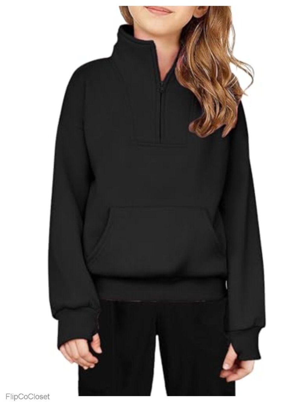 Girls Half Zip Fleece Sweatshirt Pullover Kangaroo Pocket